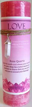 Love pillar candle with Rose Quartz pendant Love pillar candle with Rose Quartz pendant
