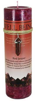 Well Being pillar candle withRed Jasper pendant Well Being pillar candle withRed Jasper pendant