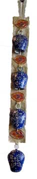 25" 4 Painted Iron Bells on Cloth Strip 25" 4 Painted Iron Bells on Cloth Strip