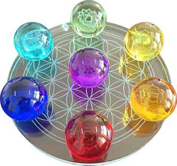 55mm 7 Chakra Flower of Life set Crystal balls 55mm 7 Chakra Flower of Life set Crystal balls