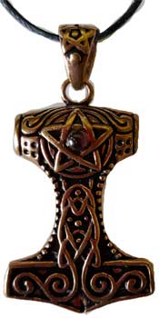 Thor's Hammer with Pentacle & Accent Cabochon: Bronze Thor's Hammer with Pentacle & Accent Cabochon: Bronze
