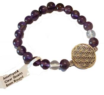 8mm Amethyst/ Quartz with Flower of Life 8mm Amethyst/ Quartz with Flower of Life