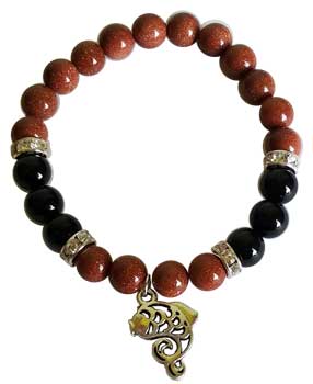 8mm Gold Sandstone (synthetic)/ Black Onyx with Fish bracelet 8mm Gold Sandstone (synthetic)/ Black Onyx with Fish bracelet