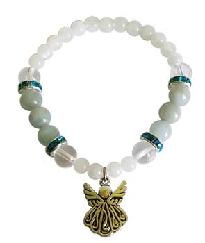 6 & 8mm Rainbow Moonstone/ Aquamarine & clear Quartz with Angel 6 & 8mm Rainbow Moonstone/ Aquamarine & clear Quartz with Angel