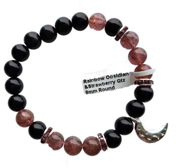 8mm Rainbow Obsidian & Strawberry Quartz / Moon 8mm Rainbow Obsidian & Strawberry Quartz / Moon