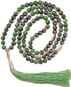 Ruby Zoisite & Hematiite Leaves elastic mala Ruby Zoisite & Hematiite Leaves elastic mala