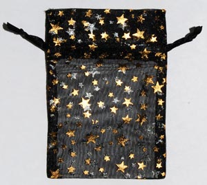 2 3/4" x 3" Black organza w/ Gold Stars 2 3/4" x 3" Black organza w/ Gold Stars