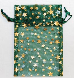 2 3/4" x 3" Green organza w/ Gold Stars 2 3/4" x 3" Green organza w/ Gold Stars