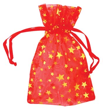 2 3/4" x 3" Red organza w/ Gold Stars 2 3/4" x 3" Red organza w/ Gold Stars