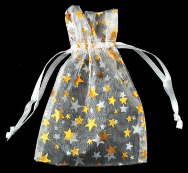 2 3/4" x 3" White organza w/ Gold Stars 2 3/4" x 3" White organza w/ Gold Stars