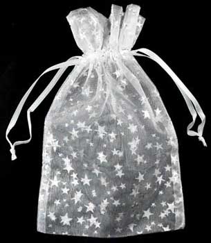 4" x 5" White organza pouch w/ Silver Stars 4" x 5" White organza pouch w/ Silver Stars